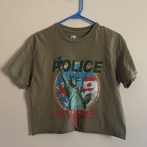 Police Olive Graphic Tee with Statue Design and pink tank top, set of two